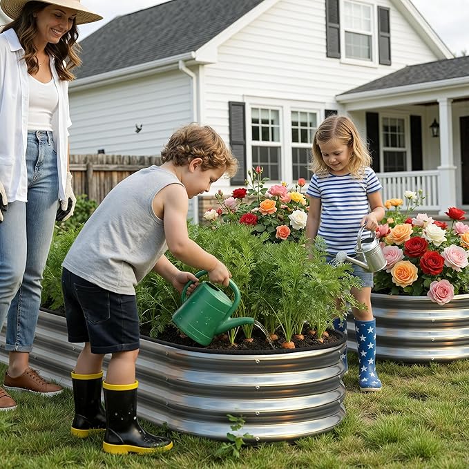 Galvanized Metal Raised Garden Bed Kit for Outdoor Planter Boxes with Easy Assembly,Oval Large Galvanized Gardening Raised Bed for Vegetables, Fruits, Flower (Silver, 4 * 2 * 1ft)