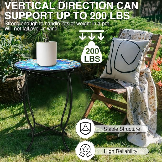 Fashion&cool Patio Side Table for Small Space, 14 Inch Weather Resistant Metal Side Table, Small Round End Table Accent Table for Patio Yard Porch Balcony Garden Bedside Plant Stand Indoor Outdoor