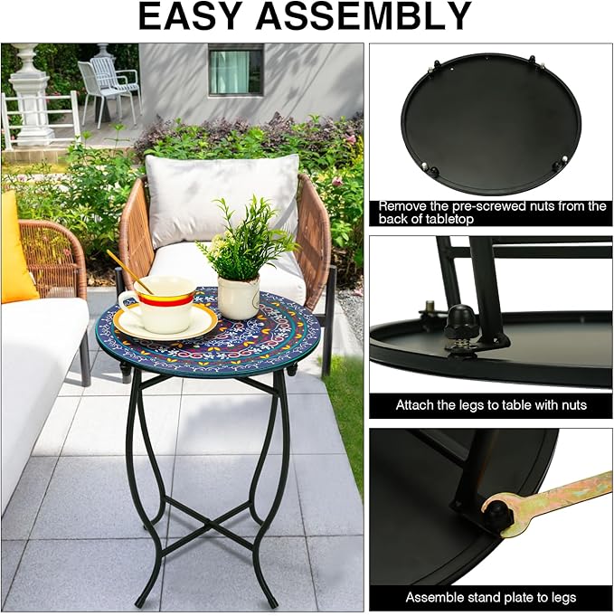 Fashion&cool Small Outdoor Side Table, 14" Round Patio Side Table, Weather Resistant Metal Desk End Table Side Table for Patio Yard Porch Balcony Garden Bedside, Plant Stand for Indoor Outdoor