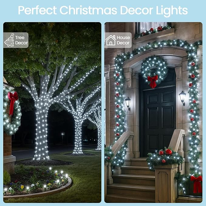 Extra-Long String Lights Outdoor Indoor, 800 LED Upgraded Super Bright Christmas Lights Clear Wire, Waterproof 13 Modes Plug in Twinkle Fairy Light for Bedroom Party Wedding Garden Xmas(Cool White)