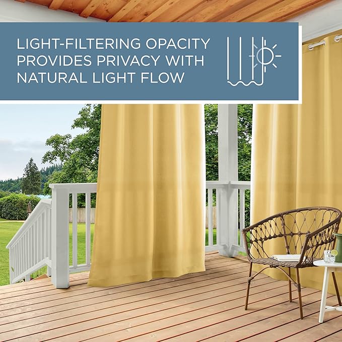 TOWN & COUNTRY BASICS Cabana Solid Heavyweight Indoor Outdoor Curtains, Light Filtering Opacity with Grommet Top, Water Repellent, 2-Pack Set, 54"x96", Sundress Yellow