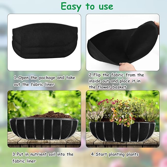 3PCS 30 Inch Planter Basket Liners Fabric Window Box Liners Felt Trough Planter Liner Replacement Black Flower Basket Liner Non-Woven Hanging Plant Liner for Planters Garden Fence - Avoid Bird Nesting