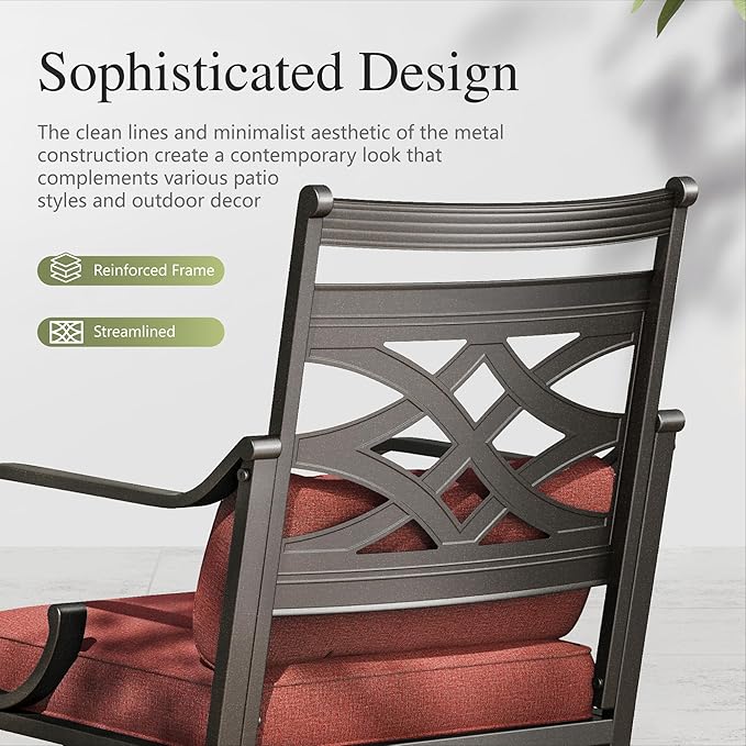 Sophia and William Patio Dining Set for 6, Outdoor Table and Chairs, Removable Red Seat Cushions, 60" Black Patio Dining Table,Red