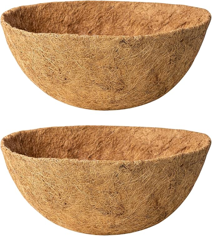 2 Pack 14 Inch Round Replacement Coco Liners for Hanging Basket Natural Coconut Fiber Liner for Flower Planter Pot Coco Coir Pots for Outdoor Garden Planting
