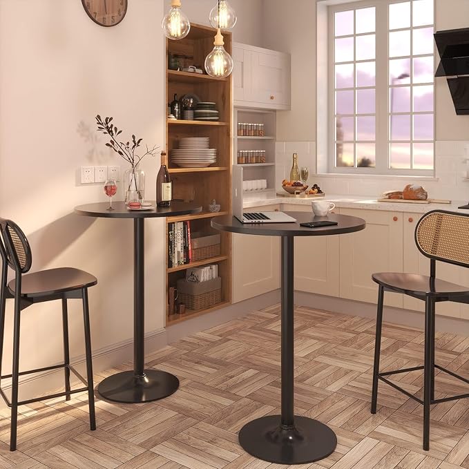 Furmax Bistro Pub Table Round Bar Height Cocktail Table for Home Bar, Round Bar Tables for Party, Dining Room, Living Room and Wedding, Metal Base MDF Top Obsidian, 40.6 Inch Height (1, Dark Black-1)