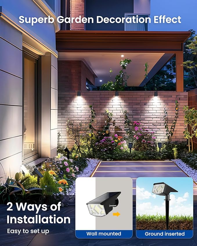 Solar Spot Lights Outdoor, Solar Lights Outdoor Waterproof IP65, Compact Design, Landscape Spotlights for Garden Tree Yard House Pathway Decorations, 4 Pack, Cool White