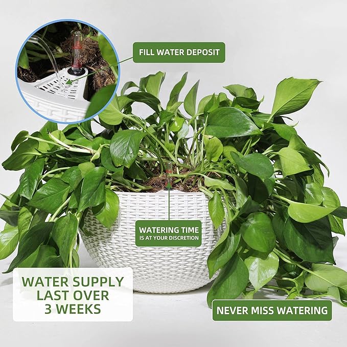 Dexceder 10.5 Inch Large Self Watering Hanging Planters Indoor Outdoor, Thickened Hanging Basket Flower Plant Pot with Water Level Indicator (White)
