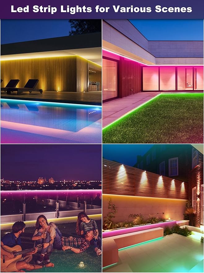 398ft (2*199ft) Outdoor Led Strip Lights Waterproof, Ip68 Outside Led Light Strip Waterproof with Remote and App Control, Exterior Led Rope Lights Music Syne RGB Strip Lights for Party Decor