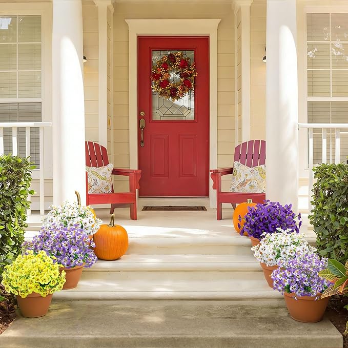 24 Bundles Artificial Pansy Flowers for Outdoor, Faux Silk Pansies Spring Flowers Outside for Planter Front Door Porch Patio Yard Window Box Home Decor (Yellow)