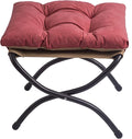 15" Foldable Foot Stool Ottoman with Metal Frame - Washable Red Upholstered Indoor/Outdoor Footrest for Living Room, Bedroom, Patio - Space-Saving Compact Design