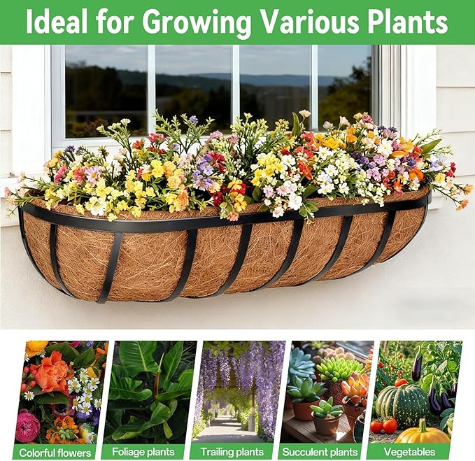 ZeeDix 24 Inch Trough Coconut Liners for Planters (4-Pack) - 100% Natural Coconut Coir Fiber Planter Liners Replacement for Window Boxes, Wall Baskets, Deck Flower Boxes, Garden Railing Fence Troughs