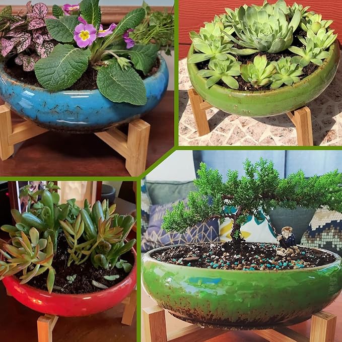 ARTKETTY Ceramic Succulent Planter, 10 inch with Stand, 2.2lb Lava Rock Pebbles, Planting Tools - Indoor Plants Planter, Yellow