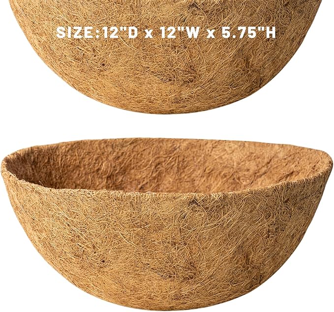 4 Pack 12 Inch Natural Coconut Fiber Liner for Hanging planters Round Coco Replacement Liners for Flower Basket Planter Coco Coir Pots for Outdoor Garden Plants