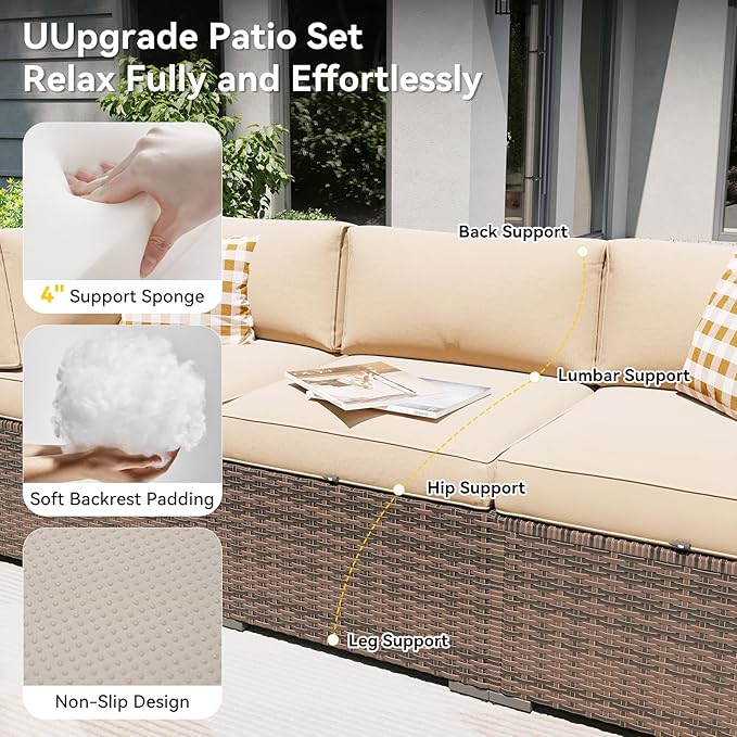 Aoxun Patio Furniture Set, 11 Piece Outdoor Sectional Sofas with Waterprool Cover, 10 Seats Wicker Rattan Outdoor Furniture Patio Conversation Set for Backyard, Garden (Brown Rattan Begin Cushions)