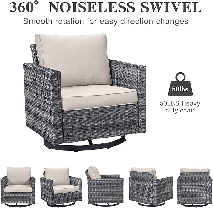 Belord Family Reunion Patio Conversation Set - 6 Piece Outdoor Sectional Furniture Set with Storage Box and Wicker Swivel Glider Chair Set of 2,Removable Beige Cushions for Deck Backyard Sunroom