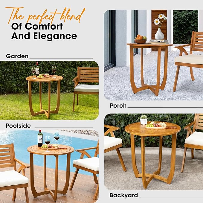 IDZO Outdoor Bistro Dining Table Heavy Duty 270lbs Capacity, FSC Acacia Wood, Elegant & Minimalist Design for Garden, Backyard, Porch, Patio