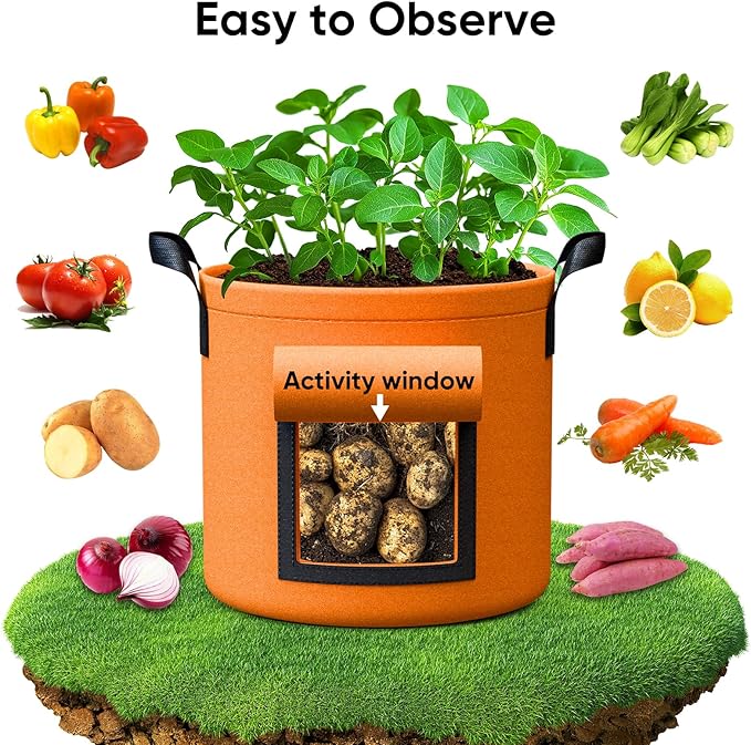 20 Gallon Large Potato Grow Bags - 6-Pack Colored Aeration Fabric Pots with Flap/Handles/6 Pcs Plant Labels