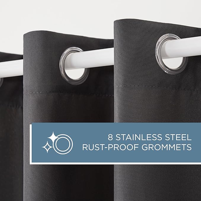 TOWN & COUNTRY BASICS Cabana Solid Heavyweight Indoor Outdoor Curtains, Light Filtering Opacity with Grommet Top, Water Repellent, 2-Pack Set, 54"x108", Charcoal