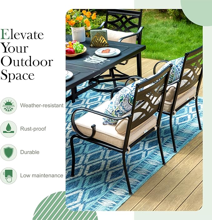 Sophia and William Outdoor Patio Dining Set for 6, Outdoor Table and Chairs, Removable Seat Cushions, 4 Fixed，2 Swivel Chairs, 59" Black Patio Dining Table