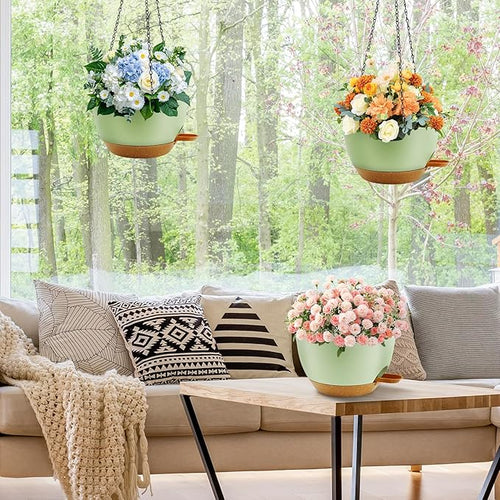 10 inch Hanging Planters for Indoor Plants, 3 Pack Self-Watering Hanging Planter Pots with Chain and Drainage Holes, Outdoor Plastic Hanging Baskets for Garden Home Decor