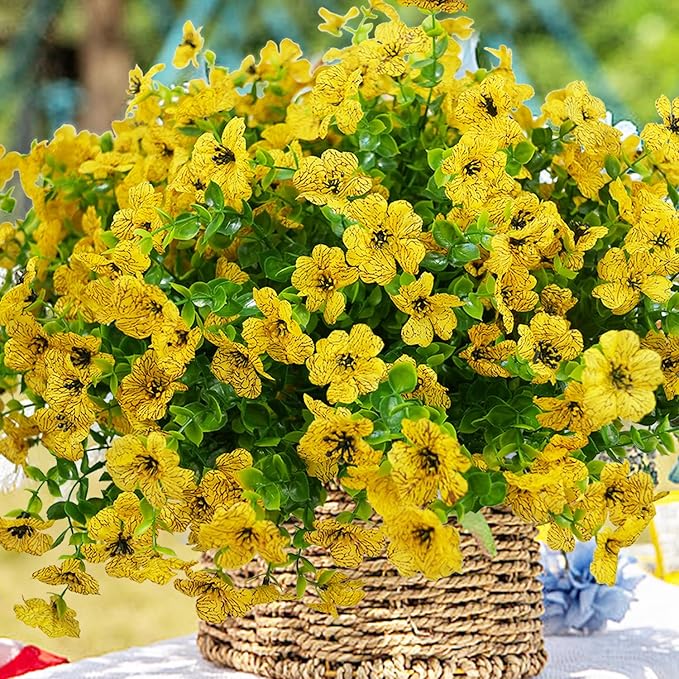 Artificial Flowers for Outdoor, UV Resistant Fake Silk Flowers, Realistic Faux Plants for Outside Indoor Porch Patio Window Box Planter Home Decor (20, Yellow)