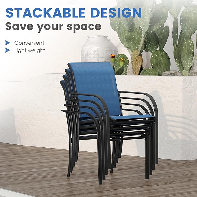 VICLLAX Patio Table and Chair Set of 10, All Weather Metal Round Outdoor Dining Furniture Set-59.9" Round Outdoor Table and Chairs, Black Tabletop