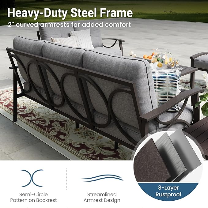 RoyalCraft Patio Loveseat, All-Weather Outdoor 2 Seats Sofa Couch,Khaki Metal Furniture with Gray Cushions