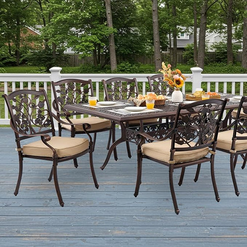 9-Piece Cast Aluminum Patio Furniture, Outdoor Dining Sets for 8 Include 87" Rectangular Patio Dining Table and 8 Stackable Chairs with Cushions & Umbrella Hole (Copper Red)