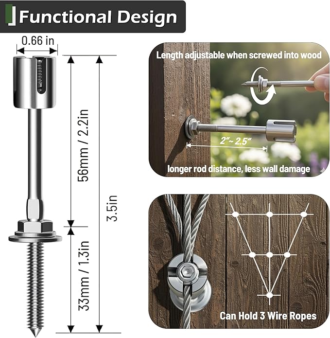 Wire Trellis for Climbing Plants Outdoor, 30-Set Wall Wire Trellis Kit with 1/8in x 150ft Stainless Steel Cable, T316 Espalier System for Fence and Garden DIY Projects