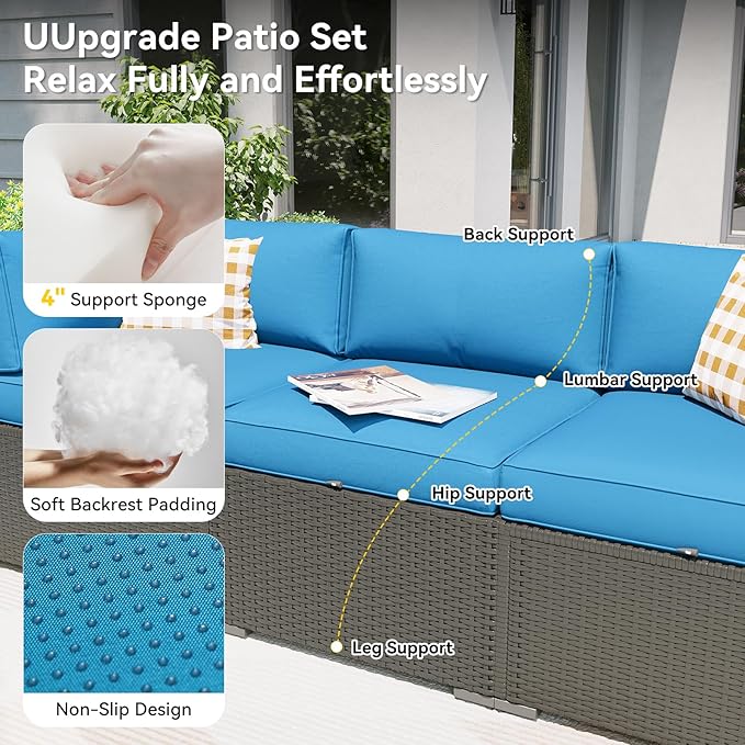 Aoxun Patio Furniture Set with Fire Pit Table, 12 Piece Outdoor Sectional Sofas, 10 Seats Wicker Rattan Outdoor Furniture with Thickened Cushion for Backyard, Garden Peacock Blue