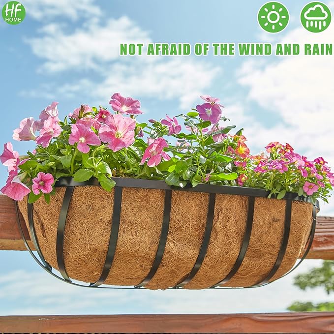 HFHOME 2PCS 48 Inch Coco Liners for planters, Horse Trough Half Moon Shape Replacement Coconut Planter Hanging Basket Liners for Window Box Hanging Trough Planter