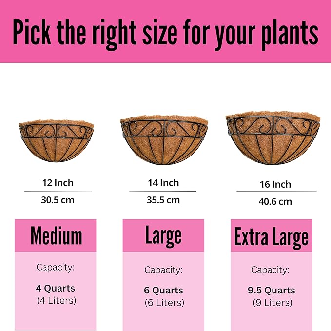LaLaGreen Outdoor Wall Planters, 4 Pack, 14 Inch Large Balcony Planter Railings Hanging, Rail Flower Basket with Coco Liner English Horse Trough Black Metal Wire Succulent Pot Holder Deck Porch Garden