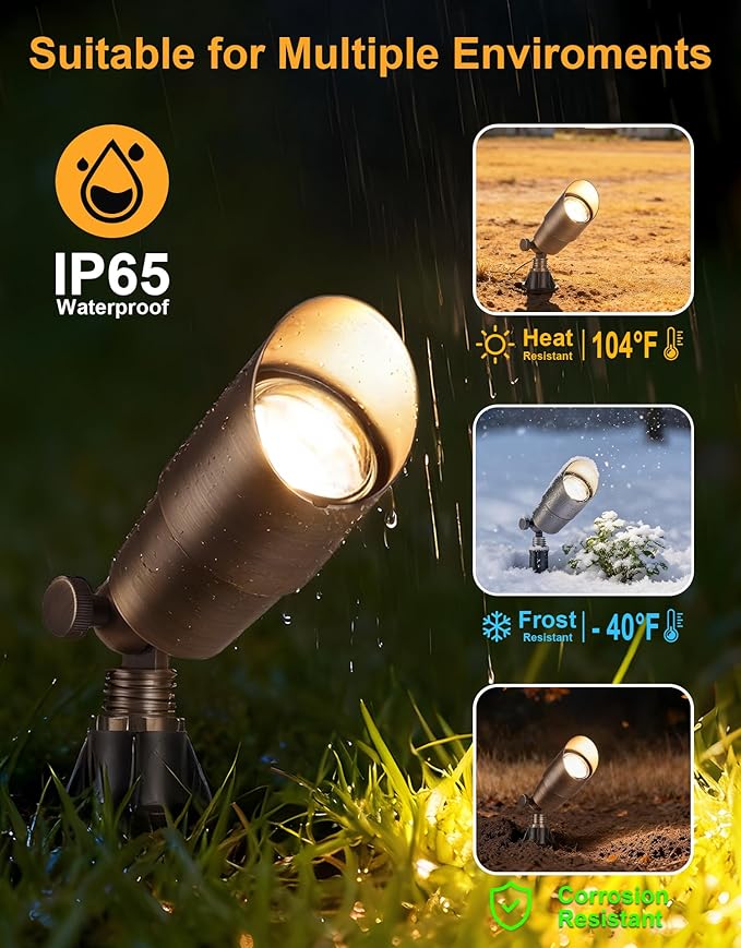 PARTPHONER Solid Brass Low Voltage Landscape Lighting, Wired 12V LED Landscape Spotlights with Aluminum Housing MR16 Bulb, Heavy Duty Outdoor Waterproof Up Lights for Garden, Yard, Trees, 12Pack