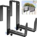 Window Box Brackets, Adjustable Planter Box Brackets, Heavy Duty Iron Flower Box Bracket for Deck Railing with Upgraded Bottom Support - Ideal for Balconies, Fences, and Gardens (2)