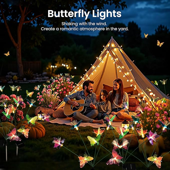Solar Garden Lights,Swaying Butterfly Lights Outdoor Decorative,6pack Warm White LED Solar Lights for Outside Yard,Lawn,Patio,Pathway Decoration Gardening Gifts