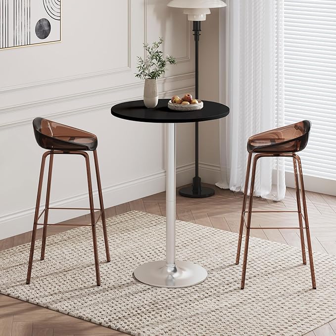 Flamaker Round Bistro Pub Table Modern Style Metal Base MDF Top Cocktail Bar Table Counter Bar Height for Pub, Dining Room, Party (2, Black-Silver)