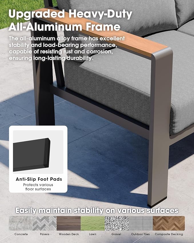 Aluminum Outdoor Patio Furniture Loveseat, All Weather Patio Conversation Sets with Washable Thick Cushion, Morden Patio Furniture Set for Porch, Balcony, Deck, Yard,Gray