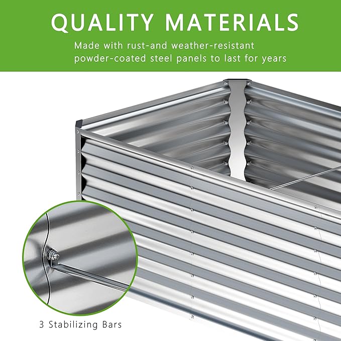 2PCS 8x4x1FT Galvanized Raised Garden Bed,Planter Raised Beds-Metal Garden Box,Large Plant for Outdoor Planting, Vegetables Bed，Flower,herb-Silver