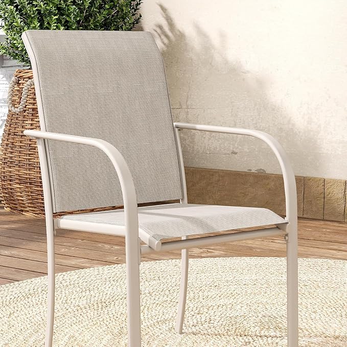 VICLLAX Patio Table and Chair Set of 6, All Weather Metal Round Outdoor Dining Furniture Set-47 Round Outdoor Table and Chairs, Sandshell Tabletop