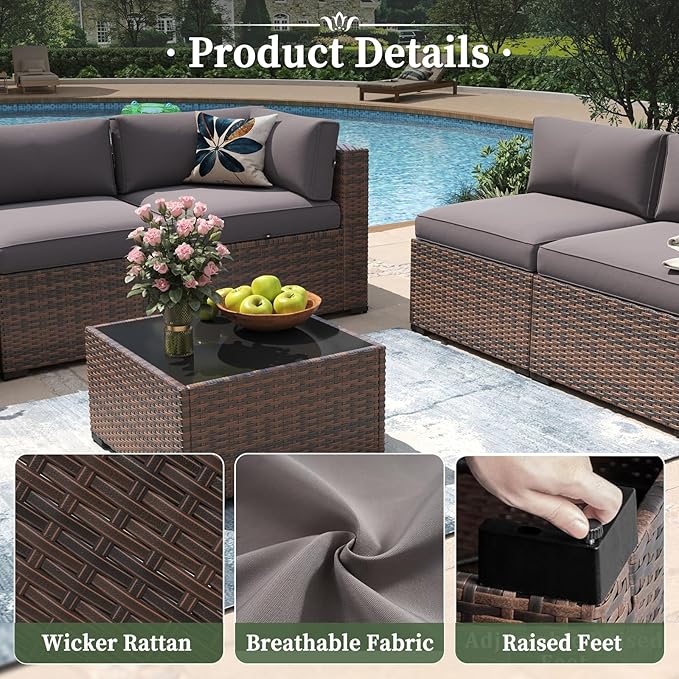 Aoxun 11 Piece Patio Furniture Set Wicker Rattan Patio Conversation Set Outdoor Sectional Sofa Set with Coffee Table and Thickened Cushions, Gray(Waterproof Cover Included)