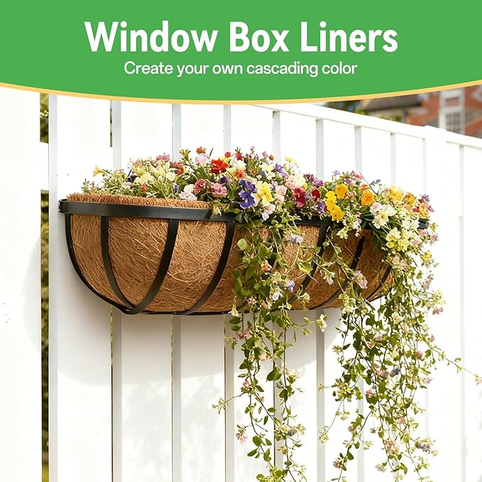 ZeeDix 30 Inch Trough Coconut Liners for Planters - 100% Natural Coconut Coir Fiber Planter Liners Replacement for Window Boxes, Wall Baskets, Deck Flower Boxes, Garden Railing Fence Troughs (2-Pack)