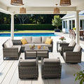 Belord Spacious 11 Pieces Patio Conversation Set - 5-Seater Outdoor Furniture Sectional Sets with Swivel Glider Chairs Set of 4 and Storage Box, Metal Top Coffee Table with Embedded Ottoman Gray