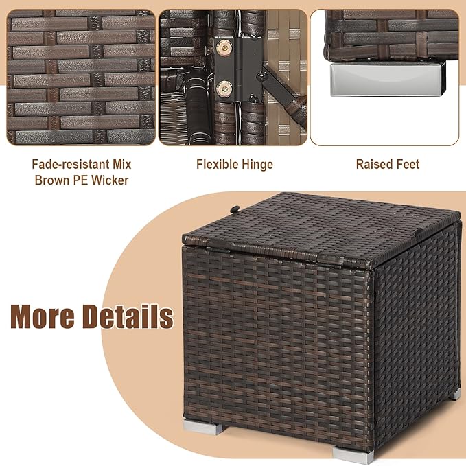 RELAX4LIFE Wicker Outdoor Storage Ottoman, 2-Piece Rattan Footstool w/Removable Cushion, Multipurpose Footrest Stool Side Table Additional Seating, Set of 2 Outdoor Ottomans for Patio Deck (Turquoise)