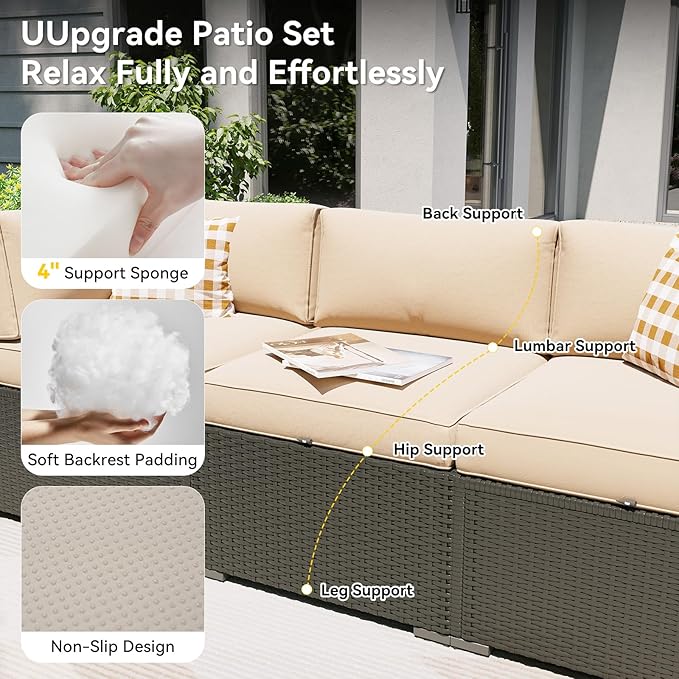 Aoxun Patio Furniture Set with Fire Pit Table, 12 Piece Outdoor Sectional Sofas, 10 Seats Wicker Rattan Outdoor Furniture with Thickened Cushion for Backyard, Garden Begin