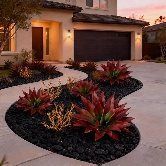 Ivydale Outdoor Faux Plants, 2 PCS 28" Artificial Agave Plant for Outdoors Outside Decoration, Large Fake Plants Realistic Greenery UV Resistant for Planter Porch Patio Yard Garden Indoor(Red)