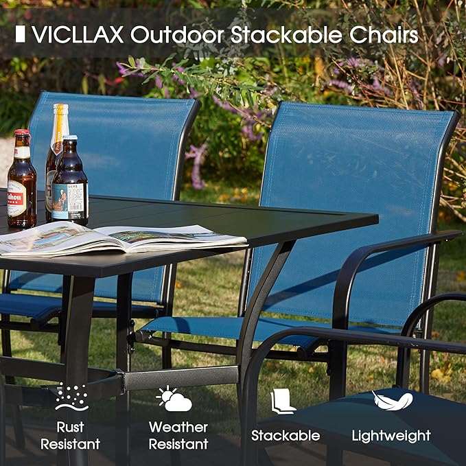 VICLLAX Patio Table and Chair Set of 4, All Weather Metal Round Outdoor Dining Furniture Set-40.6" Round Outdoor Table and Chairs, Black Tabletop