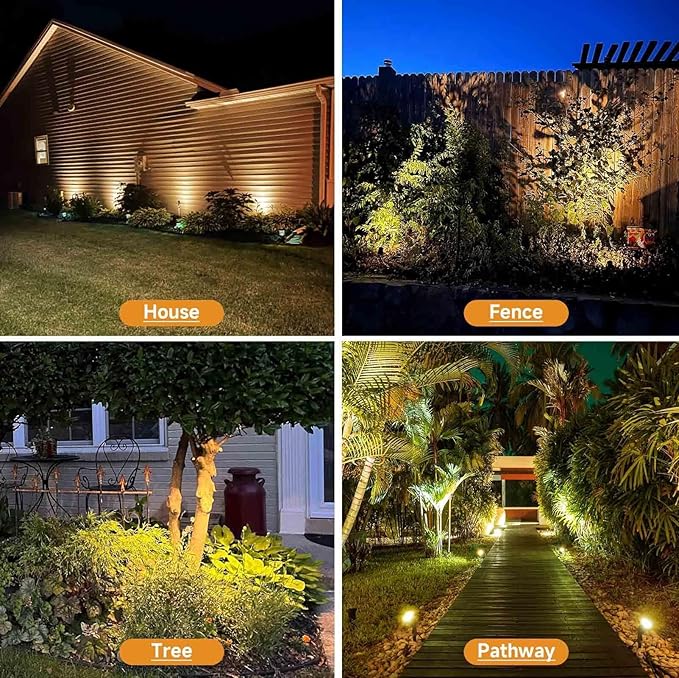 Warm White Spot Lights, Outdoor 3000K LED Spotlights, Outside Landscape Lighting IP65 Waterproof Garden Uplights for Lawn Front Porch Driveway Decorative, 4 Lights