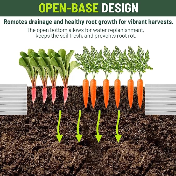 2 Pack 6x3x1FT Galvanized Metal Raised Garden Bed Kit for Vegetables, Herbs, Open-Bottom Large Capacity Outdoor Planter Box Gardening Stakes, Silver