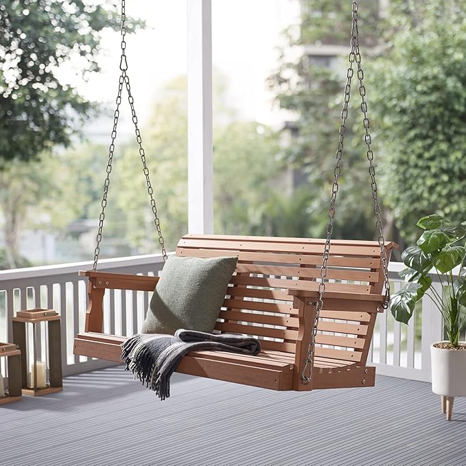Psilvam Porch Swing, 2-Person Poly Lumber Outdoor Porch Swing, All-Weather Farmhouse Patio Swing That Never Rot and Fade, Suit for Garden, Porch and Park (51" D x 27" W x 23" H)