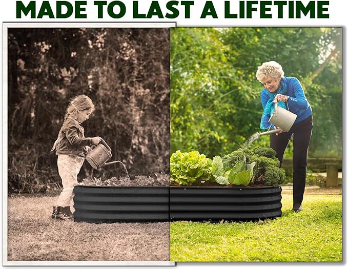 Plant & Plot Galvanized Raised Garden Beds Outdoor // 8×4×1 ft Planter Raised Beds for Gardening, Vegetables, Flowers // Large Metal Garden Box // Patented Tool-Free Design (Black)